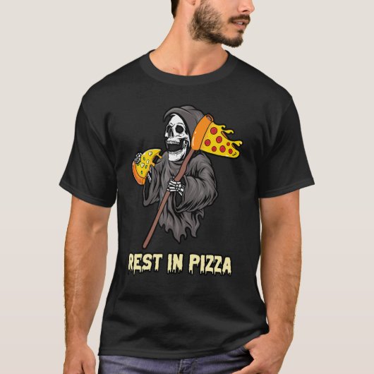 Grim Reaper Eating Pizza Slice Een Rust In Pizza T-shirt (Voorkant)