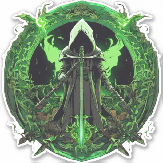 Grim Reaper-embleem in groen6 Sticker (Voorkant)