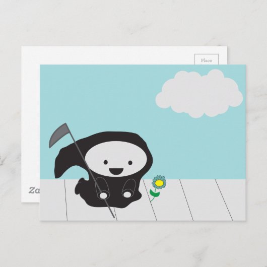 Grim Reaper en Blue Flower Sky Cute Briefkaart (Voorkant / Achterkant)