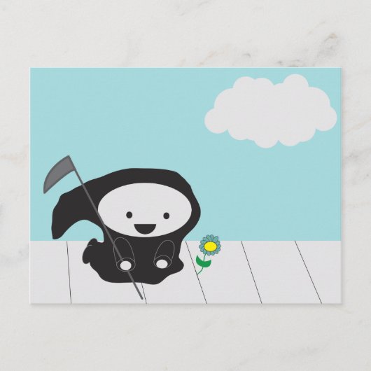 Grim Reaper en Blue Flower Sky Cute Briefkaart (Voorkant)