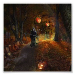 Grim Reaper en pomkins Foto Afdruk