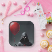 Grim Reaper en Rode Ballon Papieren Bordje (Feest)