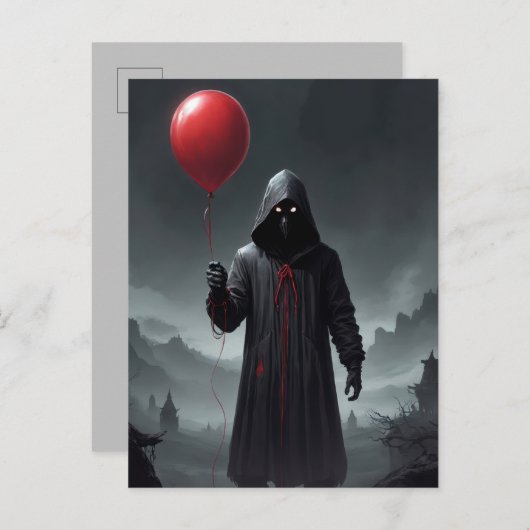 Grim Reaper en Rode Ballon Uitnodiging Briefkaart (Voorkant / Achterkant)