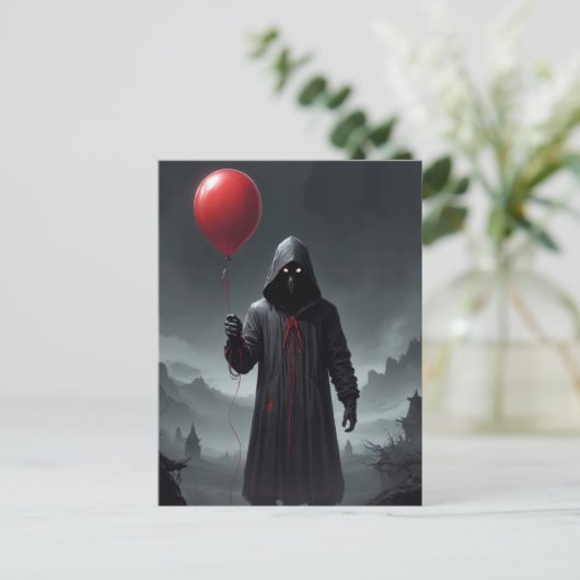 Grim Reaper en Rode Ballon Uitnodiging Briefkaart (Staand voorkant)
