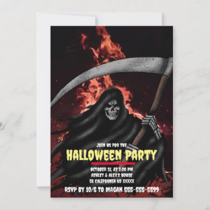Grim Reaper Fire Custom Halloween Party Uitnodigin Kaart