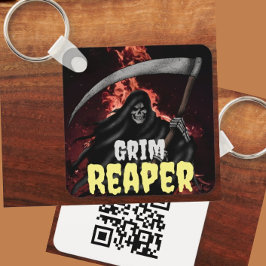 Grim Reaper Fire Inferno Halloween QR-Sleutelhange Sleutelhanger