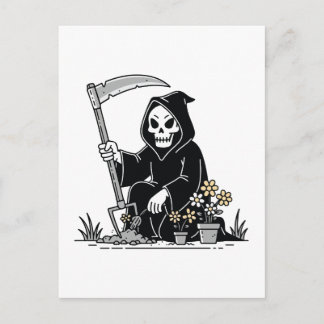 Grim Reaper Gardening Flowers Briefkaart