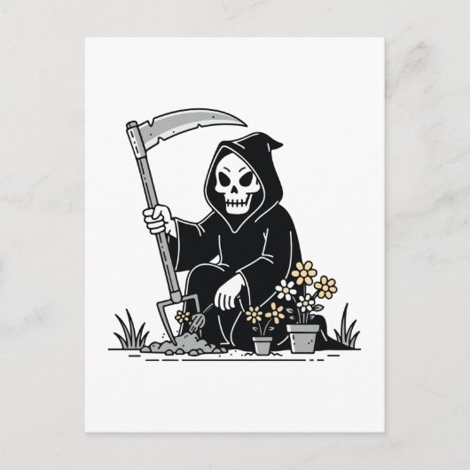 Grim Reaper Gardening Flowers Briefkaart (Voorkant)