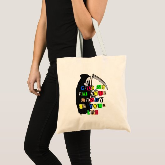 Grim Reaper geeft me Snoep Ransom Note Tas, ZSSPG Tote Bag (Voorkant (product))