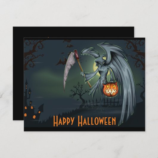 Grim Reaper Graveyard Halloween Invitation Kaart (Voorkant / Achterkant)