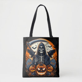Grim Reaper Graveyard Spooky Pumpkins Halloween Tote Bag