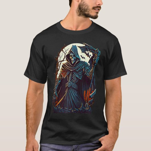 Grim Reaper Graveyard Undead Death Occult Goth Ske T-shirt (Voorkant)