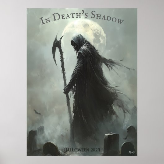 Grim Reaper Halloween met Full Moon Design Poster (Voorkant)