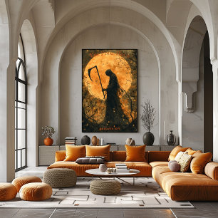 Grim Reaper Halloween met Volle Maan en Scythe Poster
