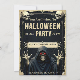 Grim Reaper Halloween Party Invitation Kaart