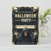 Grim Reaper Halloween Party Invitation Kaart (Staand voorkant)