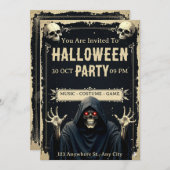 Grim Reaper Halloween Party Invitation Kaart (Voorkant / Achterkant)