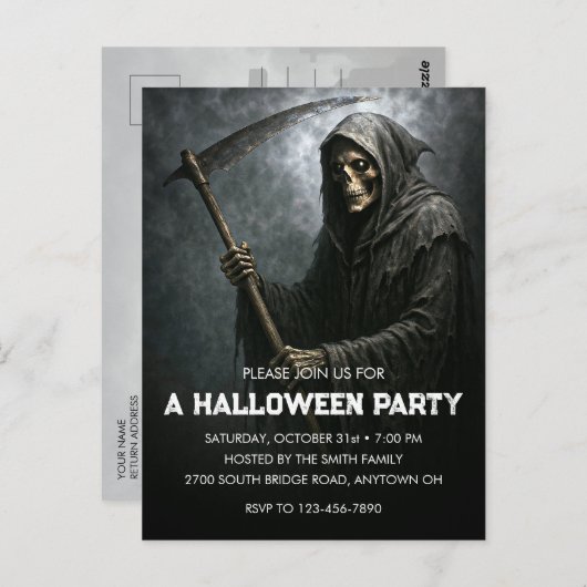 Grim Reaper Halloween Party Invitation Postcard Briefkaart (Voorkant / Achterkant)