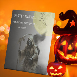 Grim Reaper Halloween Party Snacks Reclamebord Met Voetstuk