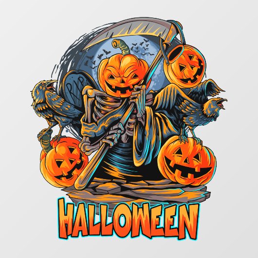 Grim Reaper Halloween Pumpkin Head Raamsticker (Vel)