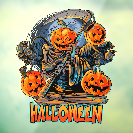 Grim Reaper Halloween Pumpkin Head Raamsticker (Vel 3)