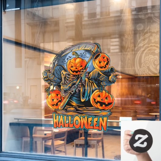 Grim Reaper Halloween Pumpkin Head Raamsticker (Cafe Raam)