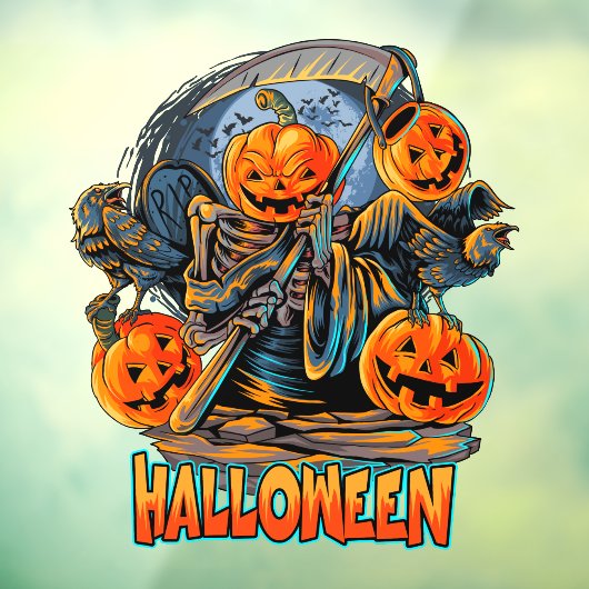 Grim Reaper Halloween Pumpkin Head Raamsticker (Vel 3)