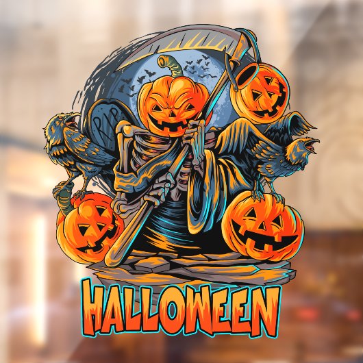 Grim Reaper Halloween Pumpkin Head Raamsticker (Vel 2)
