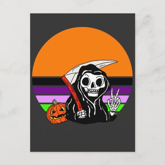 Grim Reaper - Halloween Sunset Jack O'Lantern Briefkaart (Voorkant)