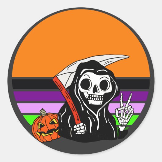 Grim Reaper - Halloween Sunset Jack O'Lantern Ronde Sticker (Voorkant)