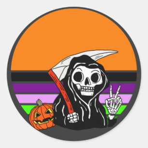Grim Reaper - Halloween Sunset Jack O'Lantern Ronde Sticker