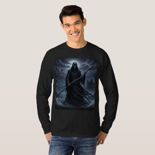 Grim Reaper Halloween T-shirt met lange mouwen Uni (Voorkant volledig)