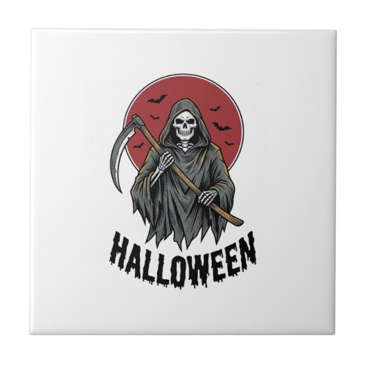 Grim Reaper Halloween Vintage Gravure Kunst_1 Tegeltje (Voorkant)