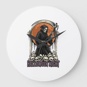 Grim Reaper Halloween Vintage Gravure Witte T-shir Grote Klok