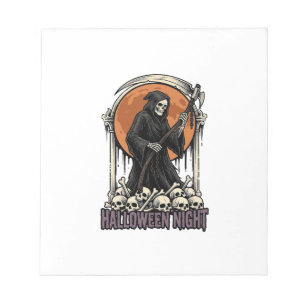 Grim Reaper Halloween Vintage Gravure Witte T-shir Notitieblok