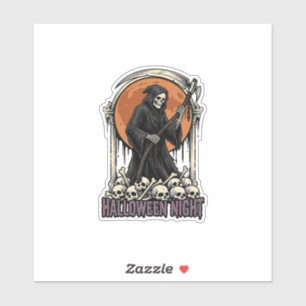 Grim Reaper Halloween Vintage Gravure Witte T-shir Sticker
