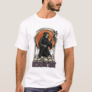 Grim Reaper Halloween Vintage Gravure Witte T-shir T-shirt
