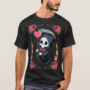 Grim Reaper Hart Ballon Roos Kaars Spooky Goth T-shirt