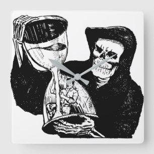 Grim Reaper Hourglass  Creepy Vierkante Klok