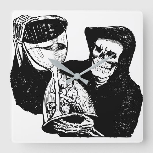 Grim Reaper Hourglass  Creepy Vierkante Klok (Voorkant)