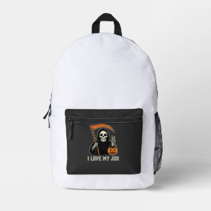 Grim Reaper Ik Hou Van Mijn Baan Halloween-ontwerp Bedrukte Rugzak