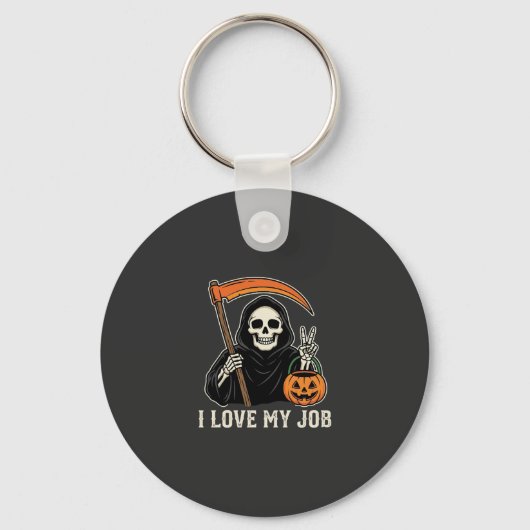 Grim Reaper Ik Hou Van Mijn Baan Halloween-ontwerp Sleutelhanger (Voorkant)