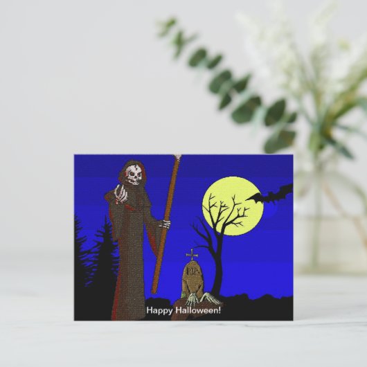 Grim Reaper in Graveyard Briefkaart (Staand voorkant)