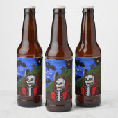 Grim Reaper in Red Cape Black Bats Spooky House Bier Etiket (Flessen)
