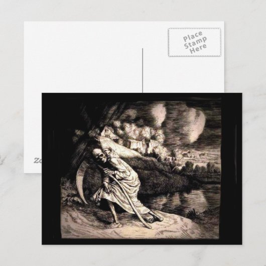 Grim Reaper in zwart briefkaart (Voorkant / Achterkant)