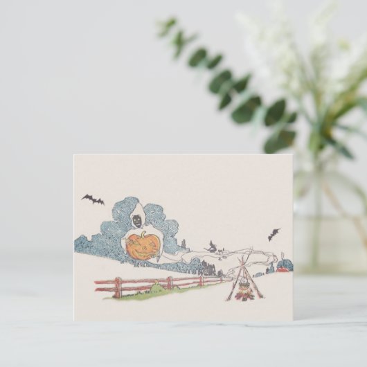 Grim Reaper Jack O' Lantern Bat Campfire Briefkaart (Staand voorkant)