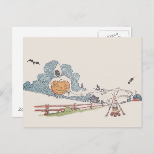 Grim Reaper Jack O' Lantern Bat Campfire Briefkaart (Voorkant / Achterkant)