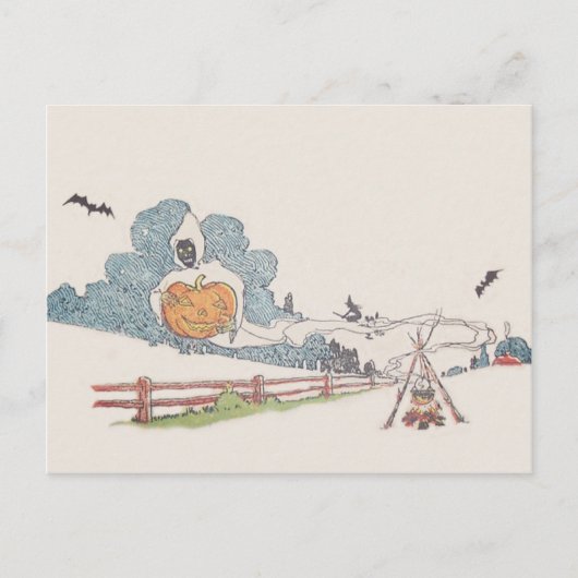 Grim Reaper Jack O' Lantern Vleermuis Kampvuur Briefkaart (Voorkant)
