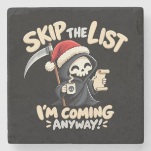 Grim reaper Kerstman lijst humor Stenen Onderzetter
