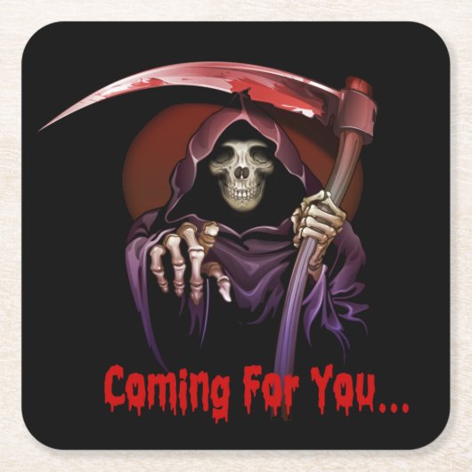 Grim Reaper komt voor je Halloween Kartonnen Onderzetters (Voorkant)